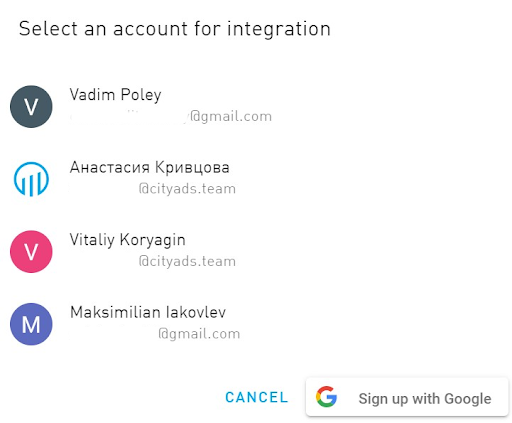 Selecting a Google Account for integration over again
