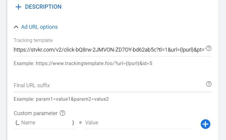Tracking template in Google Ad